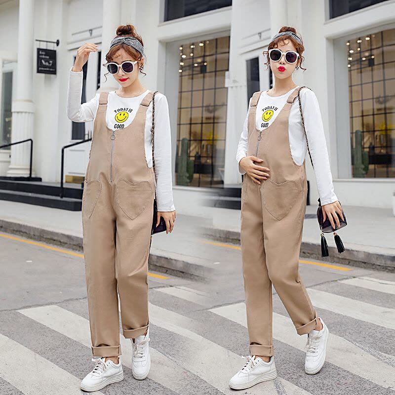 迪鲁奥（DILUAO)孕妇装秋装纯棉背带裤套装秋季休闲裤子时尚秋款潮妈新款外穿宽松图片