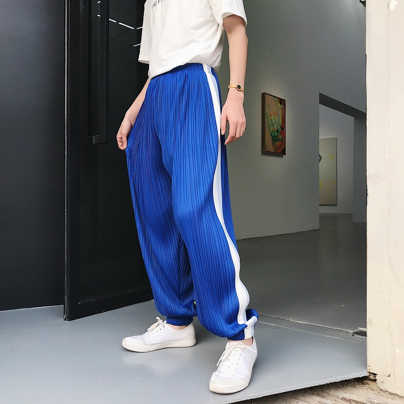 风青年运动休闲裤男宽松韩版日韩风个性百褶九分灯笼裤原宿风