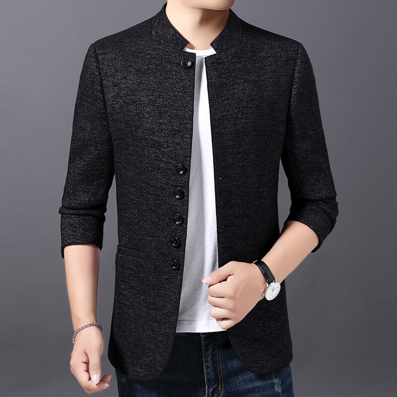 梵克公牛2019年秋季装新款立领休闲男士修身多粒扣便服单西时尚商务