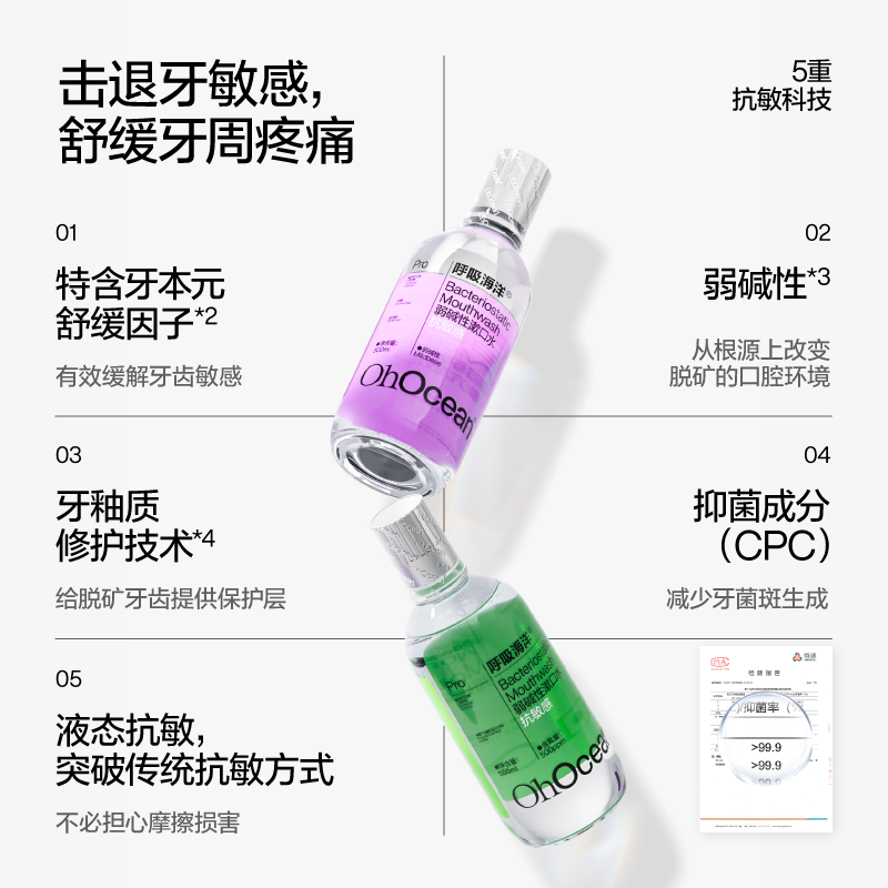 呼吸海洋弱碱性抗敏感漱口水温和无氟 海洋薄荷 500ml 粉高清大图