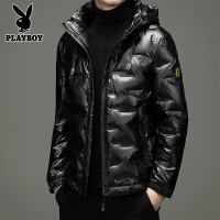 花花公子(PLAYBOY)冬季新款男士短款连帽羽绒服中青年纯色保暖商务休闲羽绒服外套时尚潮款加厚棉衣外套