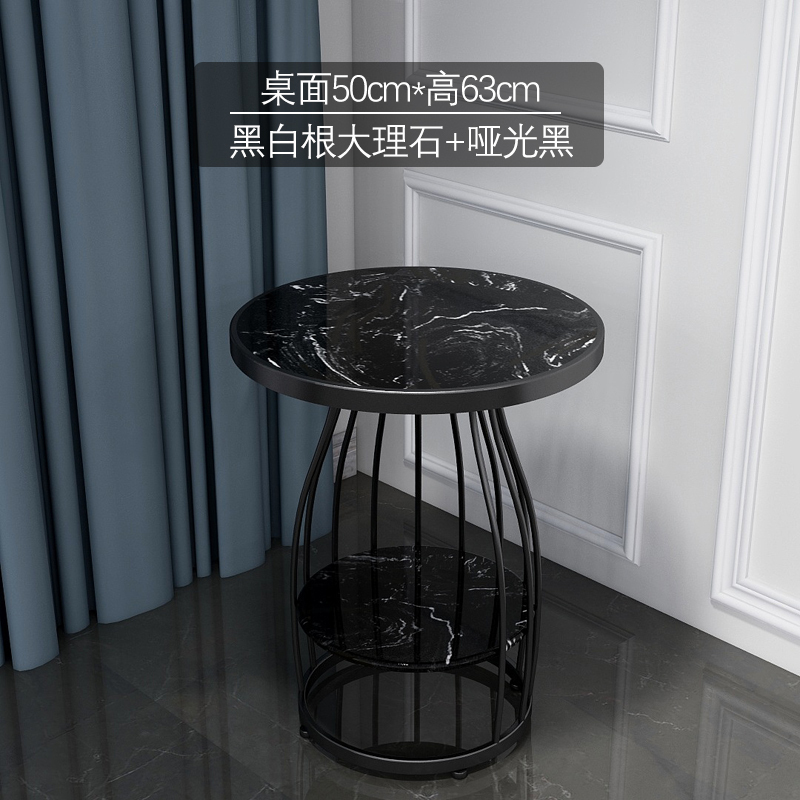 森美人沙发边几北欧大理石客厅轻奢角几小圆桌茶几现代简约铁艺阳台桌子 黑白根大理石+哑光黑色脚