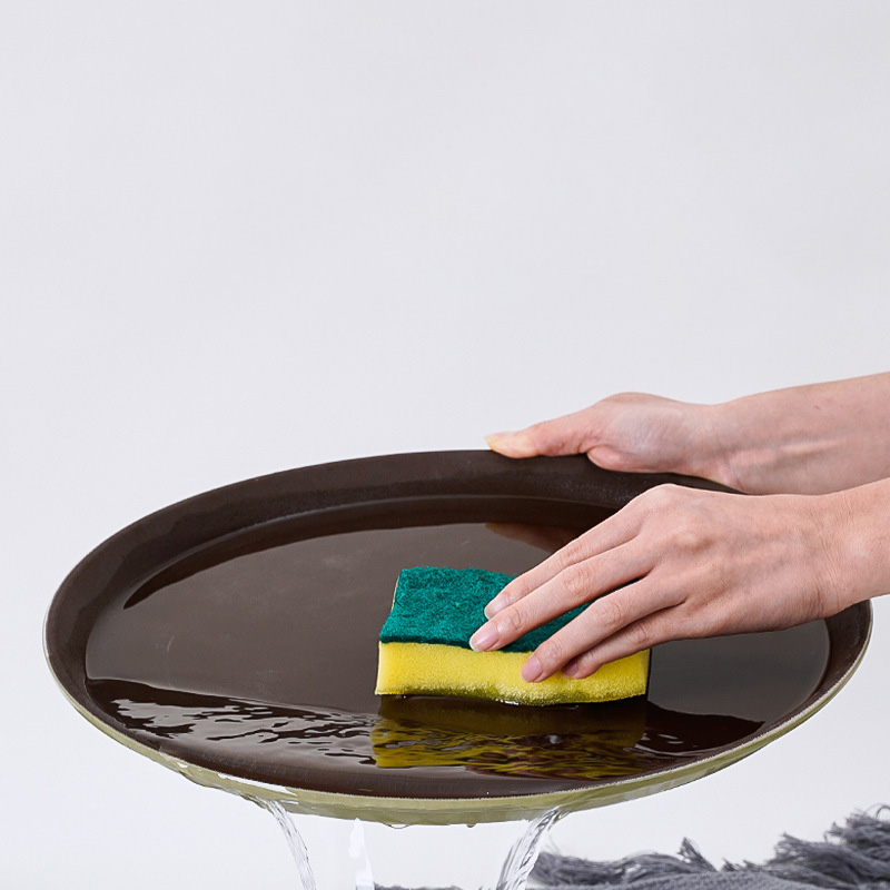 敏胤 MYP-0010圆形钢化防滑商用托盘 直径35cm(褐色)高清大图