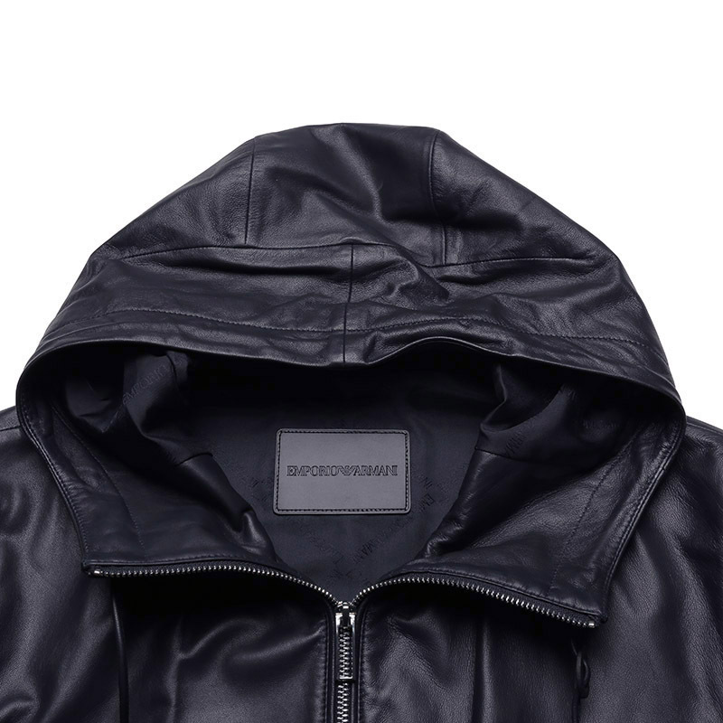 阿玛尼 emporio armani 男士羊皮革连帽皮衣夹克外套01r54p 01p54