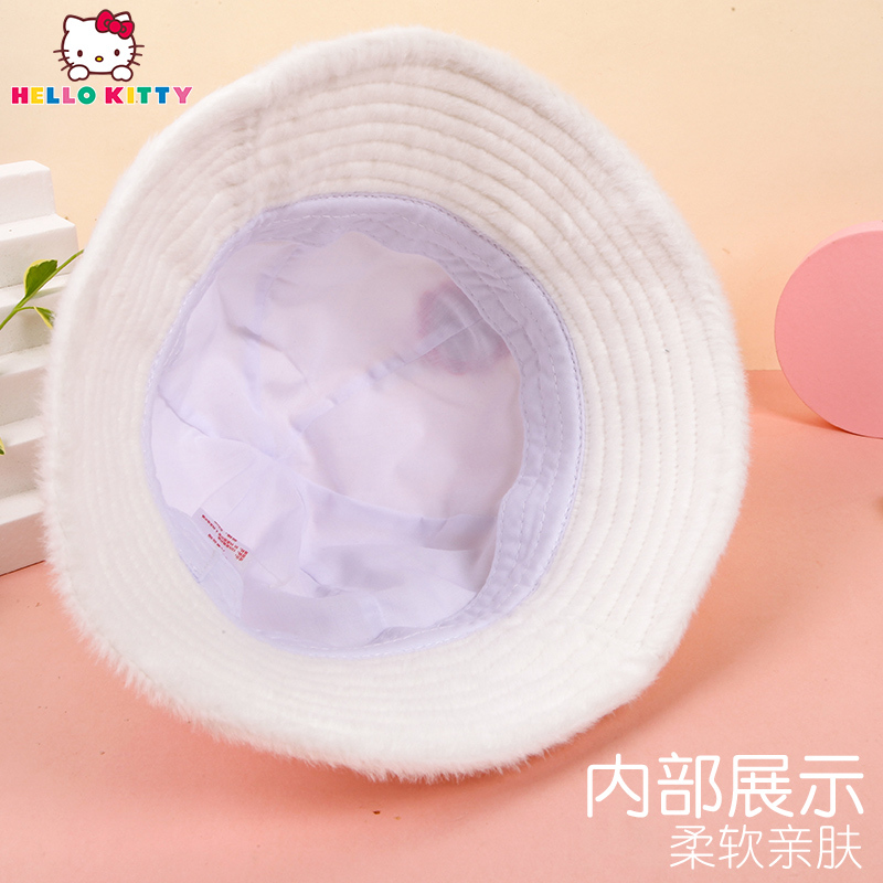 HelloKitty儿童盆帽女童绒毛帽子秋冬款渔夫帽保暖套头小女孩公主帽潮
