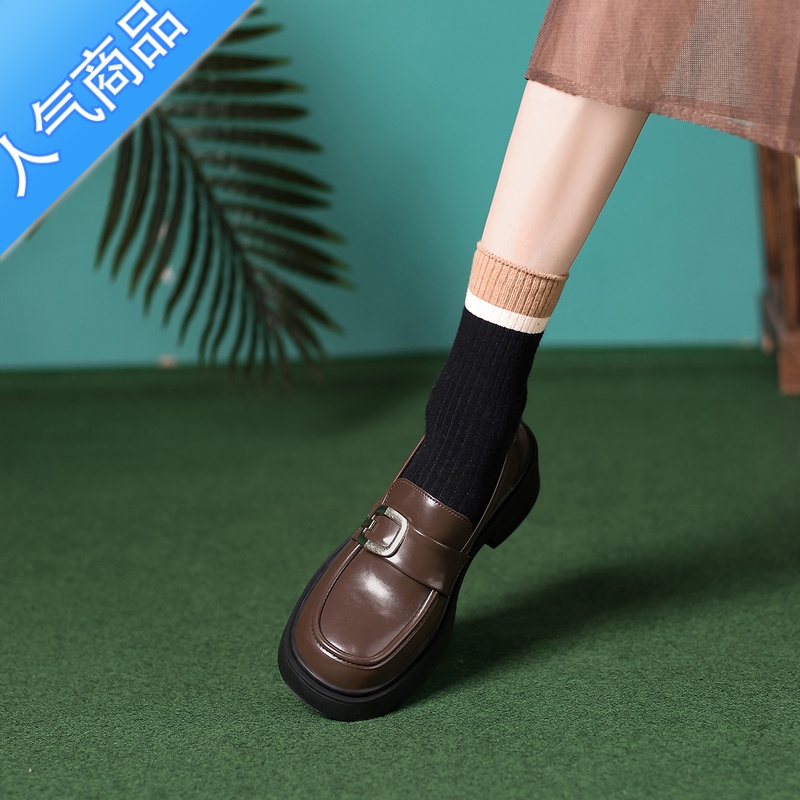 SUNTEK乐福鞋女2023秋季新款英伦风小皮鞋学院一脚蹬单鞋日系jk鞋子高清大图