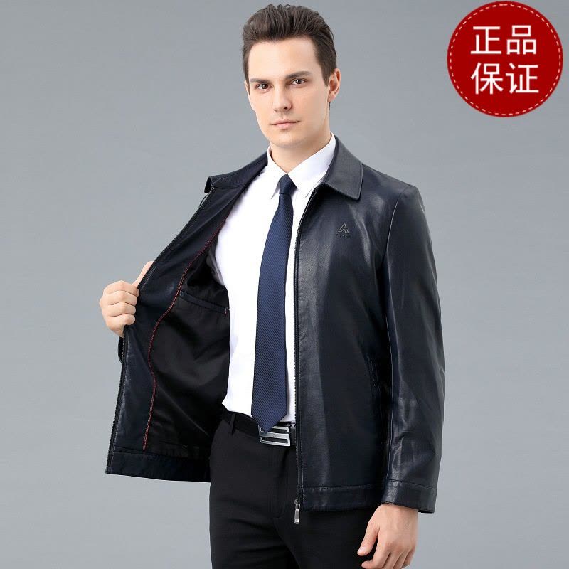 免费试穿 2024春秋新款夹克男真皮百搭商务休闲中年爸爸装翻领修身皮衣外套2024冬装新款羊毛保暖裤男大码内穿毛裤加绒裤图片