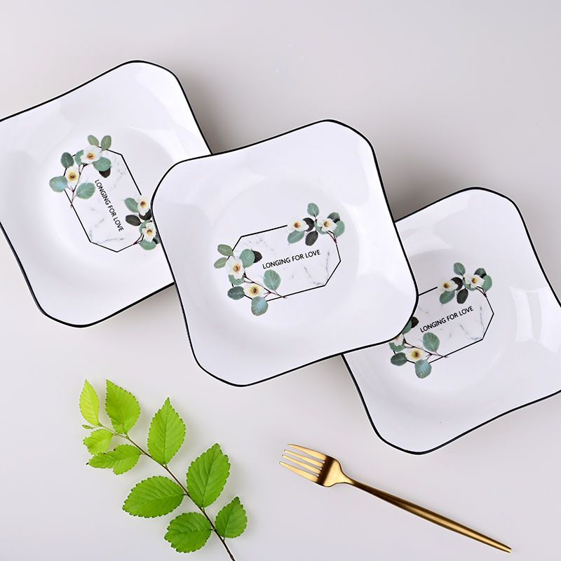 如因 盘子陶瓷 创意陶瓷盘子碟子家用菜碟陶瓷盘碟盘子批发如意盘方盘