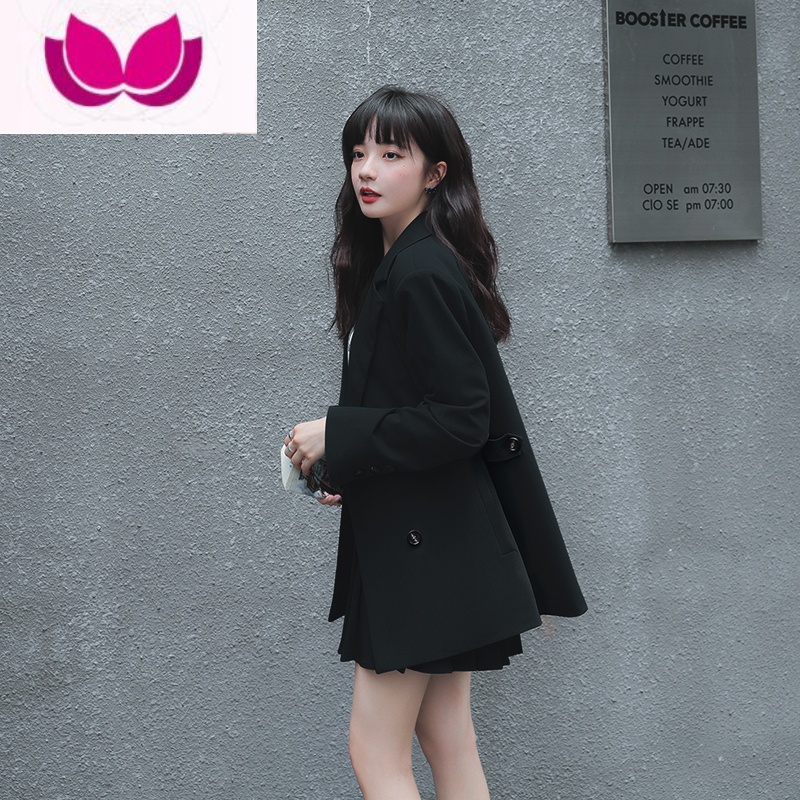 七斓高级设计感小众炸街JK小西装套装女2023年百褶裙套学院风 S96-108斤 黑色套装