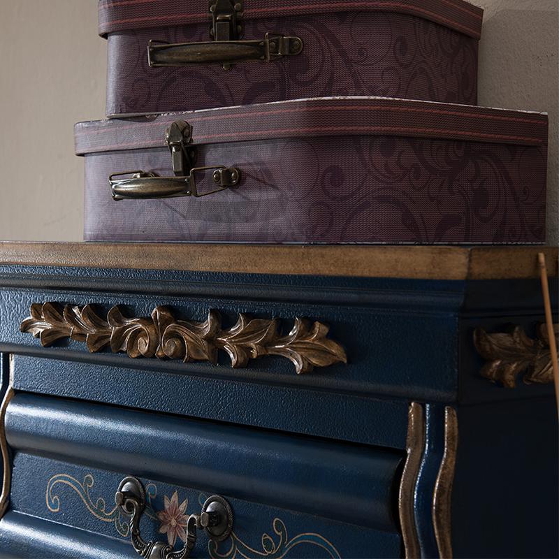 美式乡村手绘七斗柜复古花立柜收纳柜客厅边柜装饰柜卧室储物柜