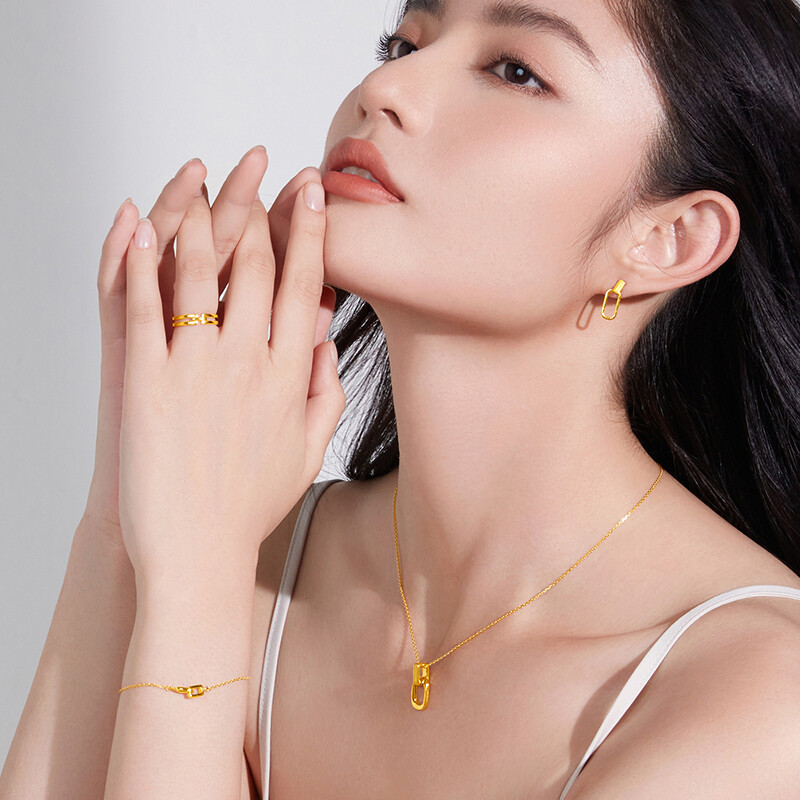 周大福珠宝首饰几何戒指足金黄金戒指计价工费188元f224376精选d