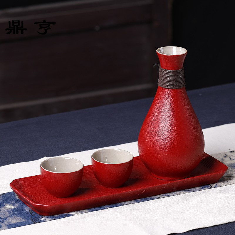 鼎亨陶瓷酒壶酒杯套装 家用黄酒白酒盅杯分酒器 红色婚庆酒具套装