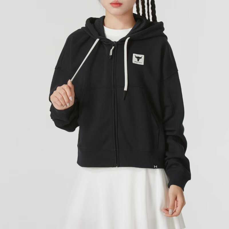 安德玛(Under Armour)针织夹克女装新款简约宽松舒适休闲保暖连帽上衣外套1373589-001 ZP高清大图