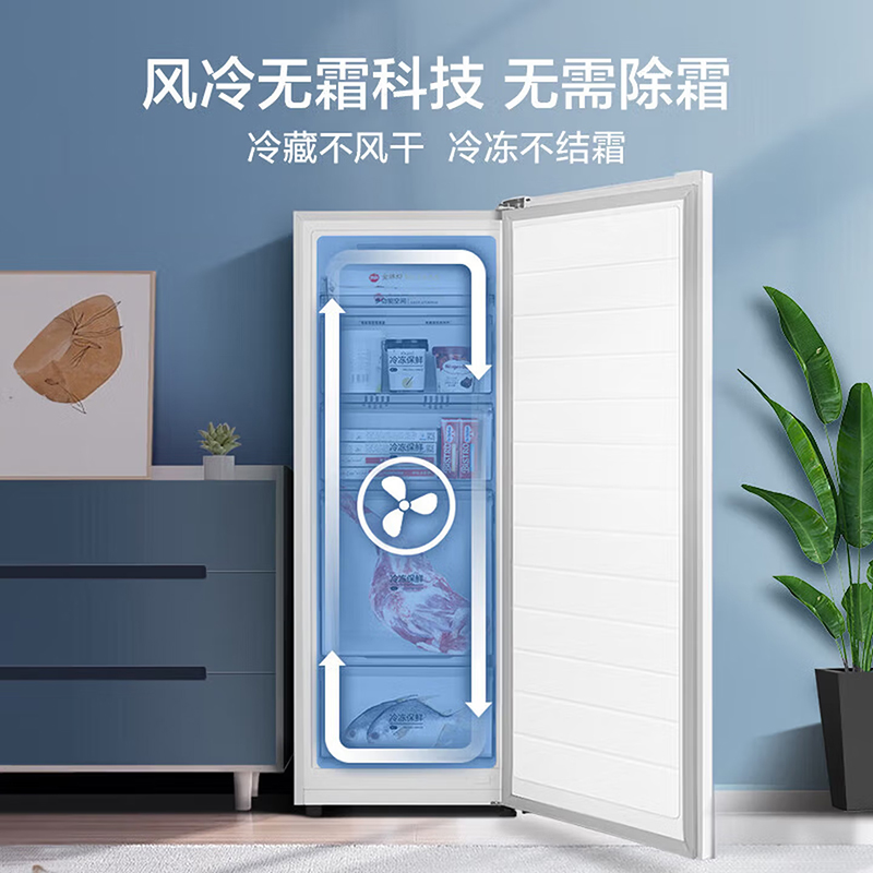 美的(Midea)[风冷无霜王]136L立式家用冰柜全冷藏冷冻柜两用抽屉式冷柜一级能效 BD/BC-136WEM极地白高清大图