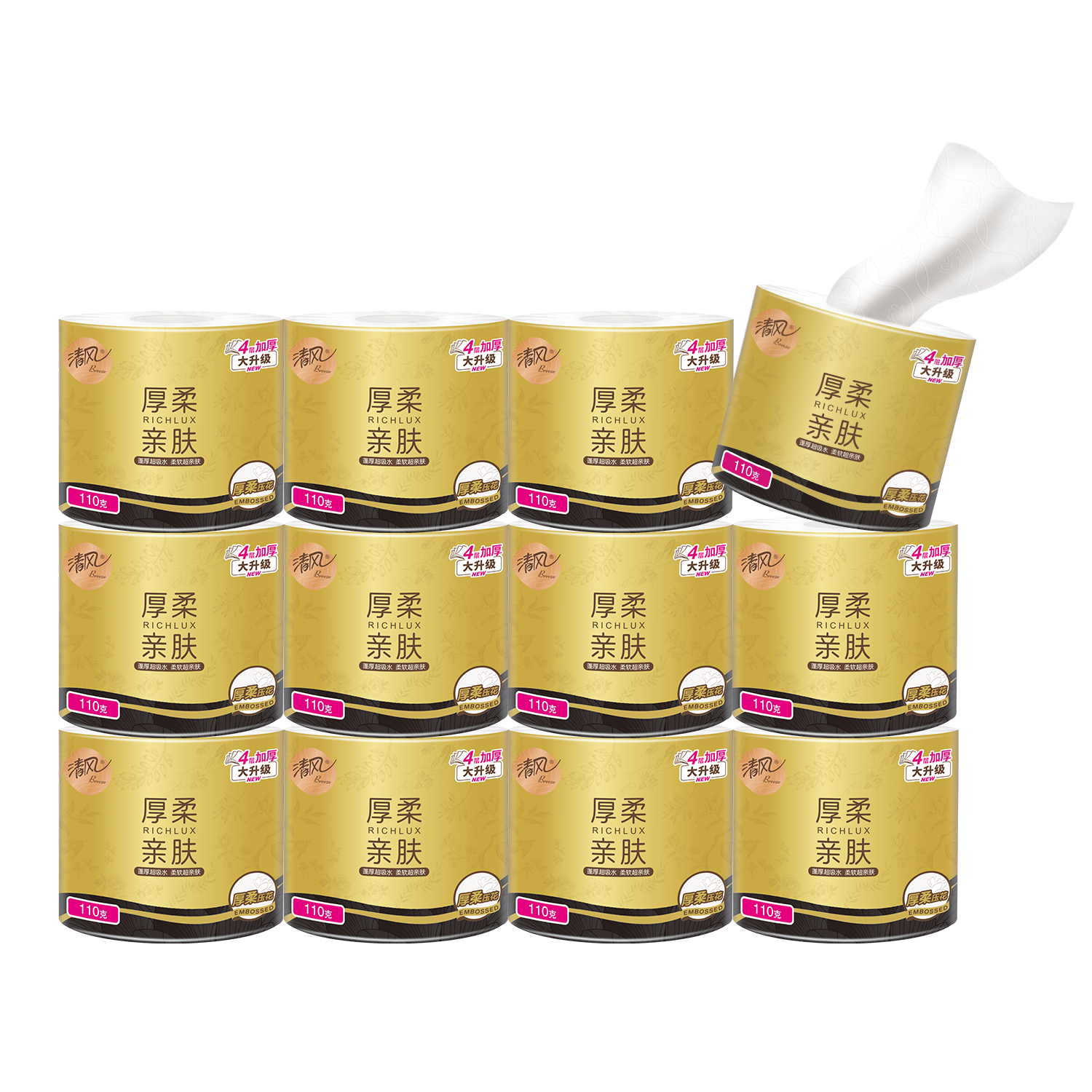 清风 厚柔4层110克卷筒卫生纸B21C1HJ2/ 12卷*1提