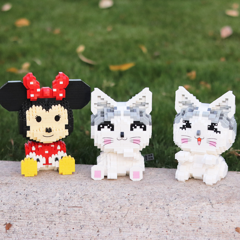 迷你钻石小颗粒拼装积木兼容乐高动漫卡通成年女孩立体宠物私房猫hc