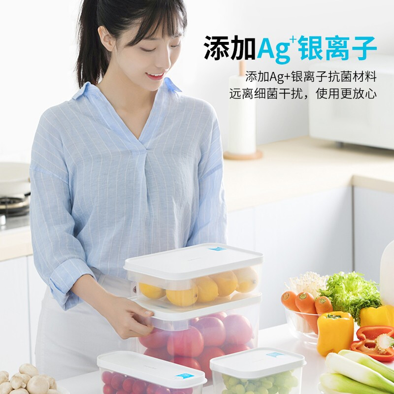 茶花(CHAHUA) 冰箱保鲜盒 出游野餐盒储物盒Ag+抗菌密封不漏水冷藏2600ml高清大图