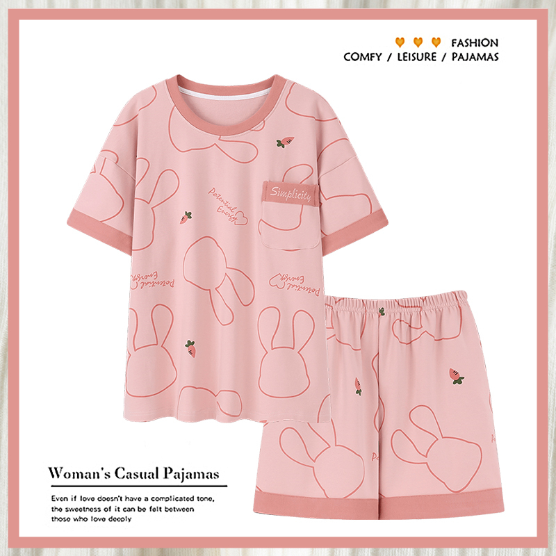 浪莎睡衣女夏季纯棉薄款短袖短裤可爱夏天休闲可外穿家居服棉穿夏高清大图