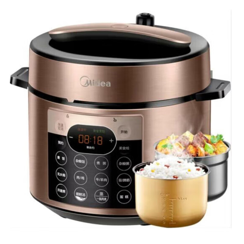Midea美的智能电压力锅5L家用多功能不粘双胆开盖收汁上蒸下煮MY-YL50Q3-451(3-6人食用)