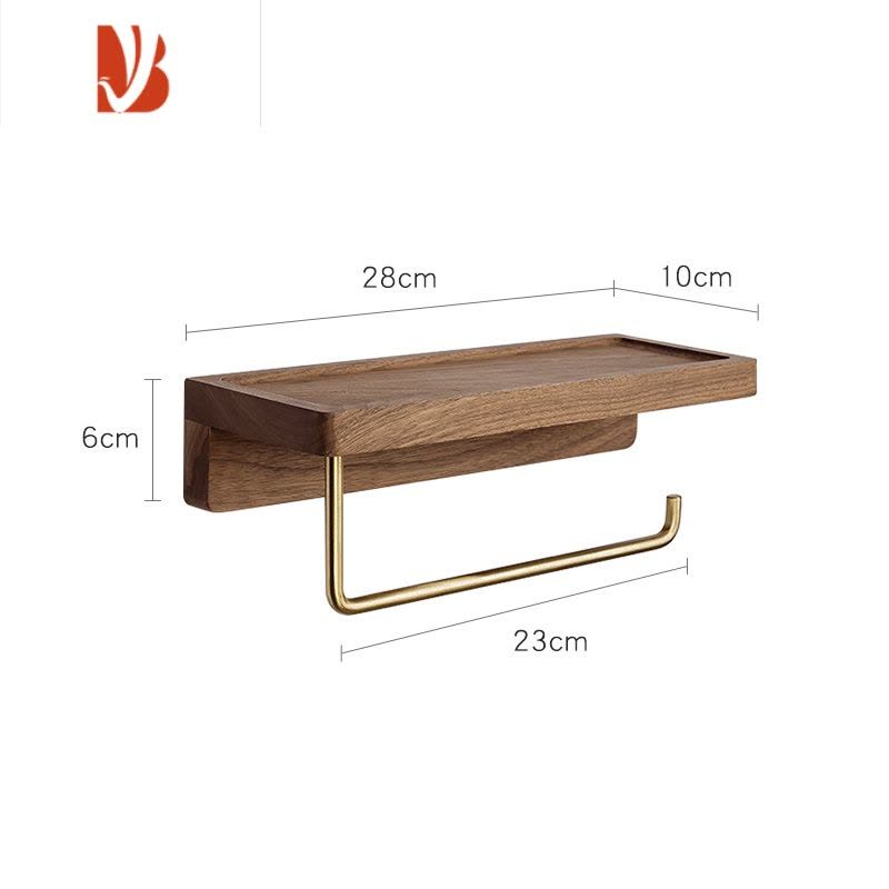 三维工匠免打孔纸巾架卫生间卷筒纸置物架厕所放手机抽纸盒壁挂黑胡桃实木 大号北美黑胡桃木卷纸架-凹槽款图片