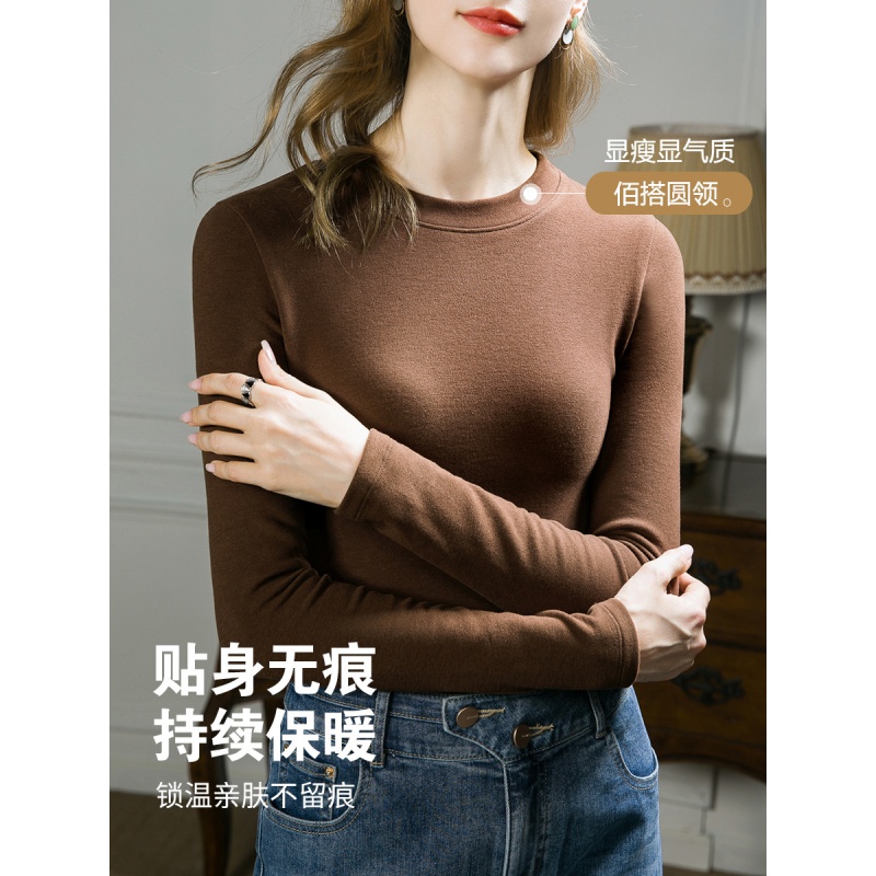 蚕丝德绒圆领打底衫羊绒秋衣女内衣加绒发热保暖美肤女士上衣秋冬_655_236高清大图
