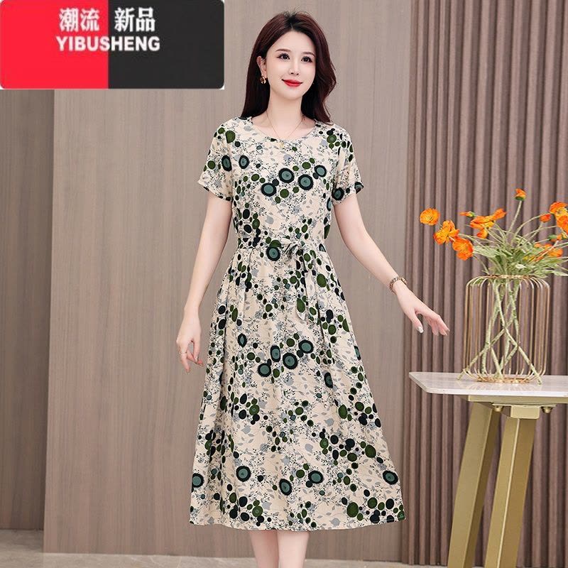 YIBUSHENG新款气质中老年棉绸连衣裙季高端大码洋气中年妈妈人造棉长裙子图片