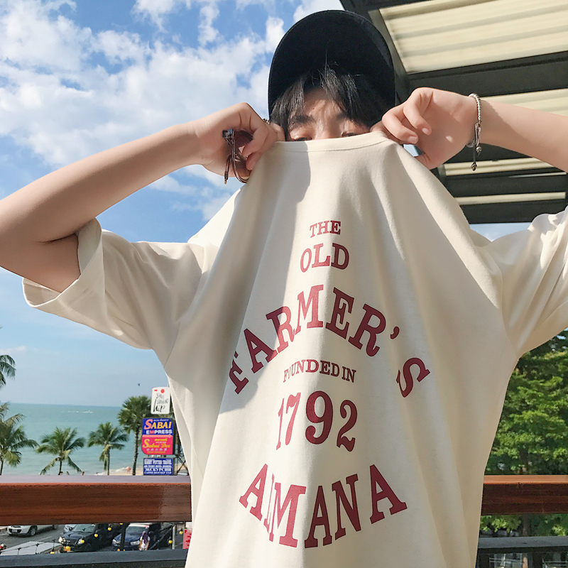 男士小衫2018新款上衣夏款短袖T恤学生宽松韩版日韩风百搭打底衫
