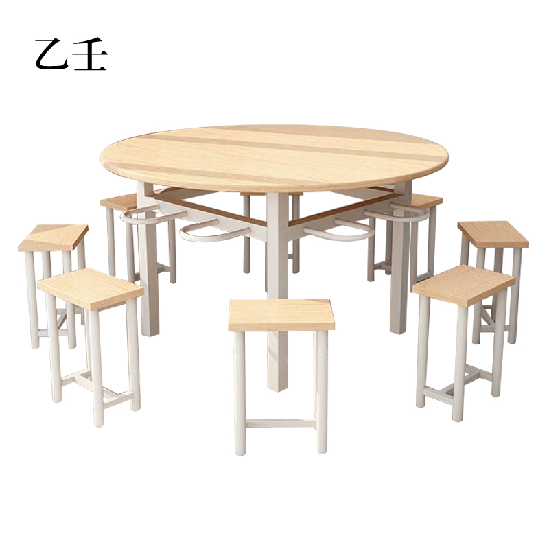 乙壬餐桌学校食堂小吃店快餐桌椅饭堂橡木色圆桌1200*750【含椅】