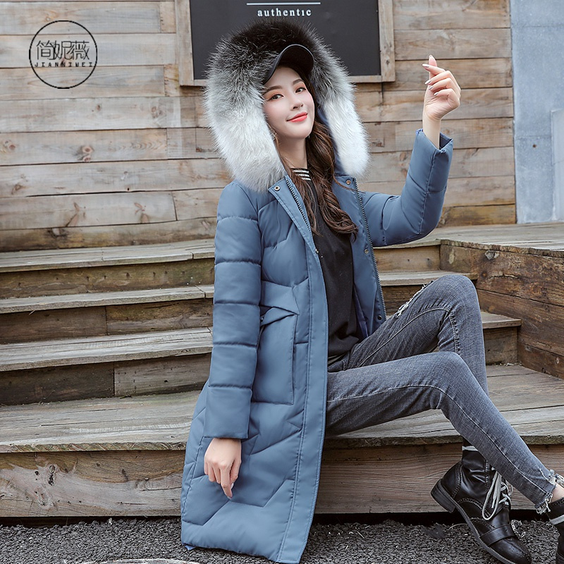 简妮薇(JIANNIWEI)中长款棉服女2019冬季新款韩版修身加厚羽绒棉服女外套棉衣女