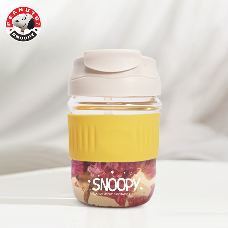 史努比(SNOOPY)玻璃水杯新款带吸管简约便携牛奶杯双饮杯高颜值水杯CQG3322
