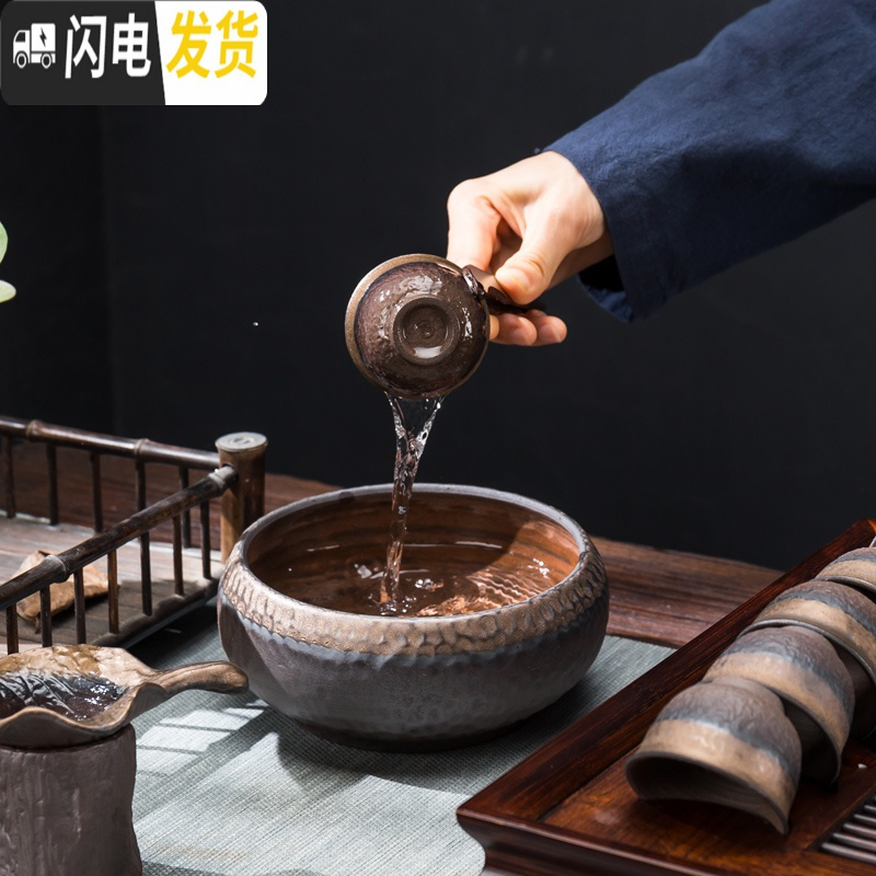 三维工匠粗陶茶具套装陶瓷功夫茶具整套家用简约办公茶壶茶杯茶盘盖碗复古 粗陶茶具-盖碗11头(带六君子)