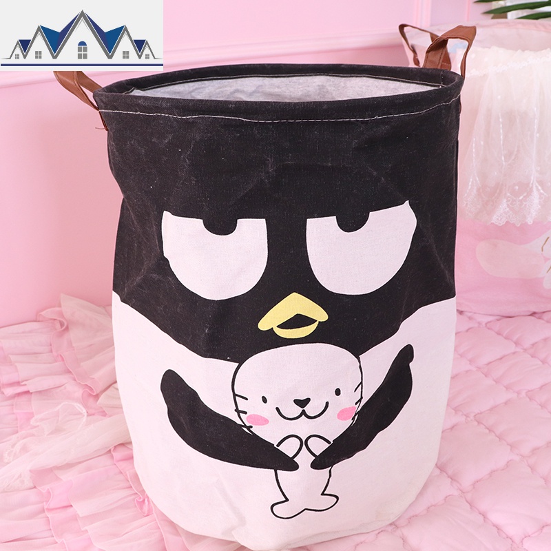 可爱美乐蒂大耳狗布丁狗脏衣篮 圆筒帆布收纳篮大容量耐脏折叠蓝 三维工匠 黑色企鹅圆筒