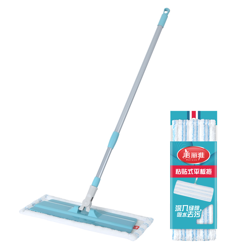 美丽雅 平板拖把家用瓷砖地板吸水大面板地拖免手洗粘贴式平板拖把(蓝色)