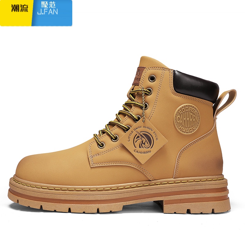 聚范大黄蜂马丁靴男款春季高帮工装靴英伦风男士加绒棉鞋厚底防水皮鞋高清大图