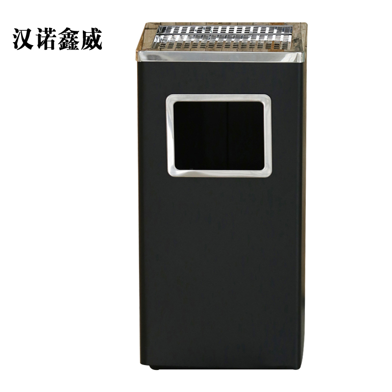 汉诺鑫威不锈钢垃圾桶烟蒂柱灭烟桶带烟灰缸室外电梯口立式丽格长方形黑色