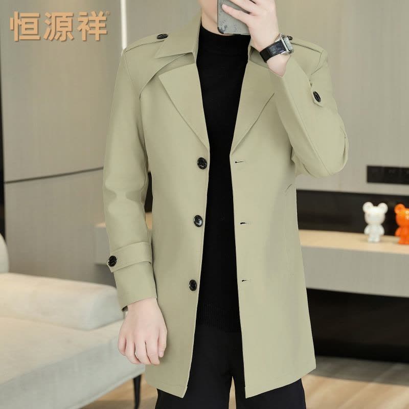 恒源祥2024新款风衣男秋季中长款商务休闲潮流西装领男士夹克外套图片