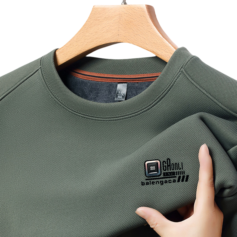 啄木鸟高档卫衣男加绒加厚冬季新款圆领长袖t恤中年男士保暖上衣高清大图