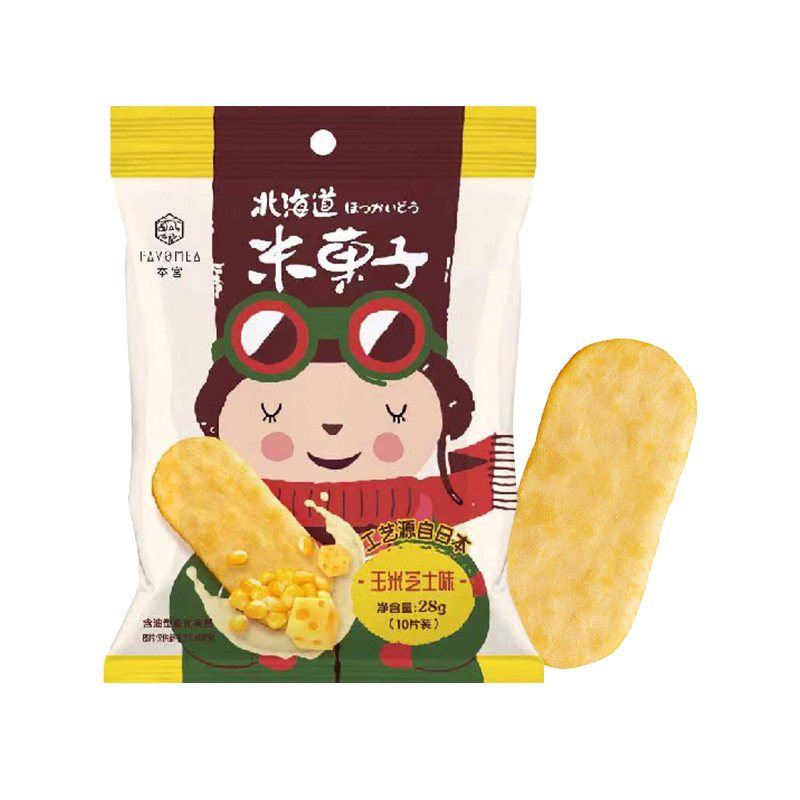 本宫北海道米菓子膨化零食小吃仙贝办公室休闲零食28g 米果子玉米芝士味