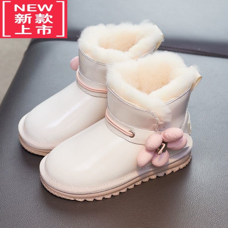 可莉允儿童雪地靴一体女童公主冬季保暖棉鞋女款软底防滑短靴子图片