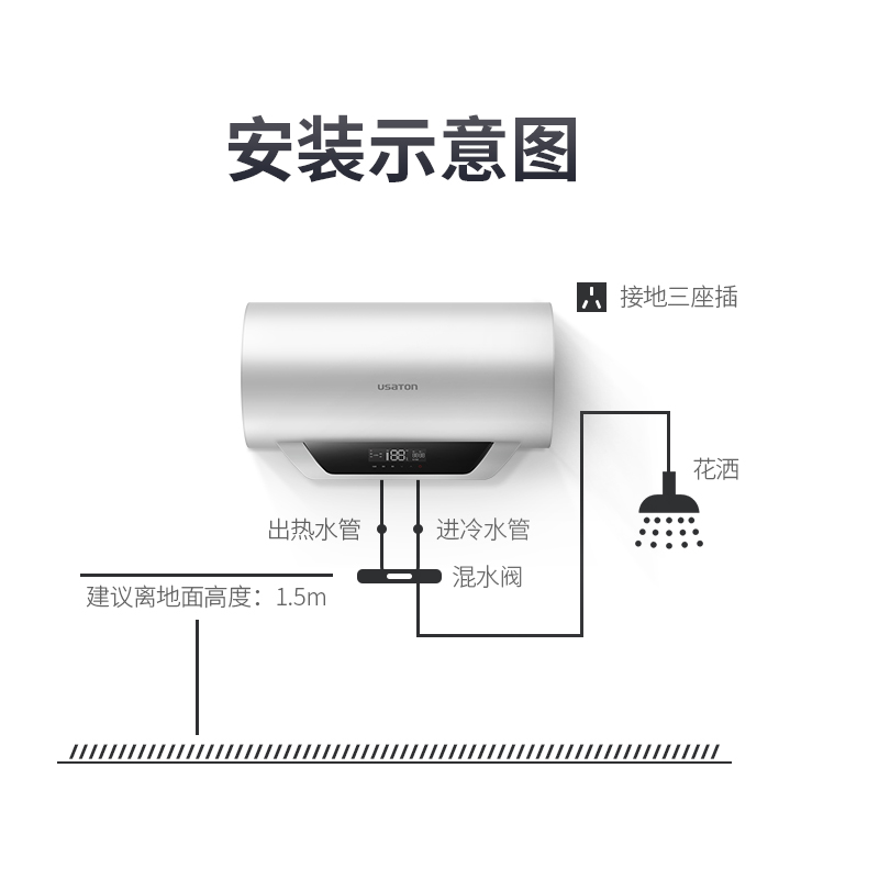 阿诗丹顿 电热水器 家用储水式 一级能效 高效技能3000W双加热管变容速热电子阳极0污垢60L KC73-N60D30高清大图