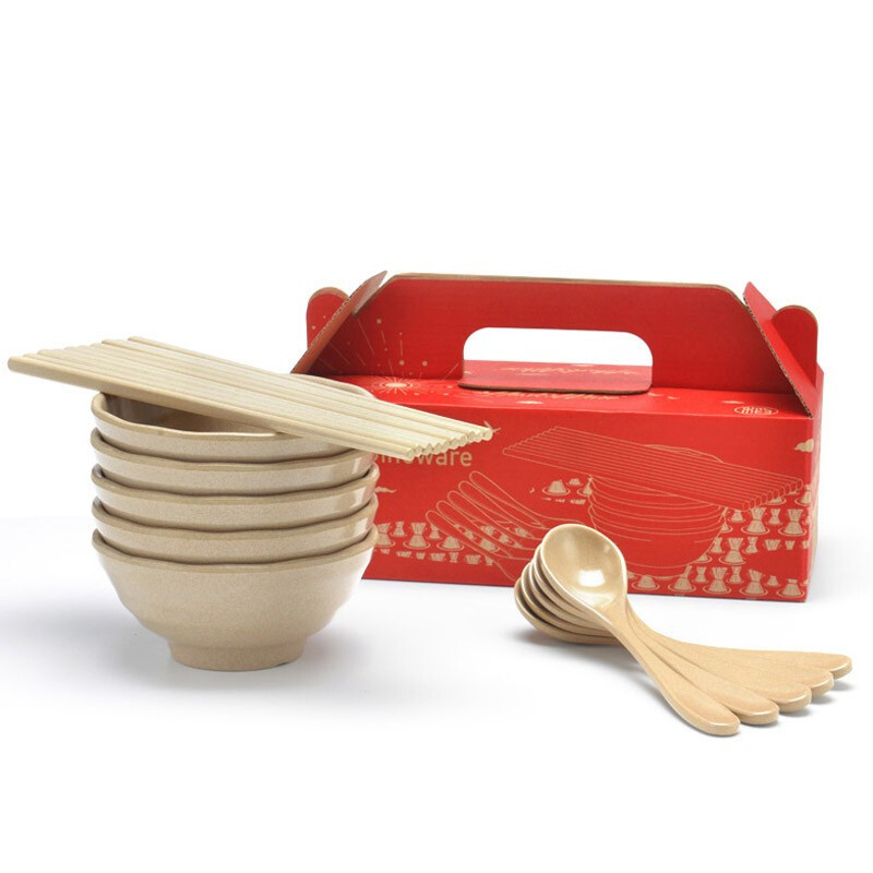 壳氏唯(HUSKS WARE) 壳氏唯稻壳环保 中式日式创意简约餐具套装碗筷勺子组合家用 日式5人简约套装