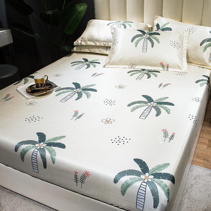 美帮汇床笠款冰丝凉席三件套1.8m床可水洗折叠夏季1.5米防滑空调软席子 椰子树 1.5m（5英尺）床