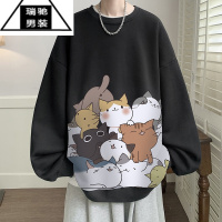 希杰狮王卡通猫咪卫衣男秋季潮牌复古套头衣服大码宽松青少年运动外套
