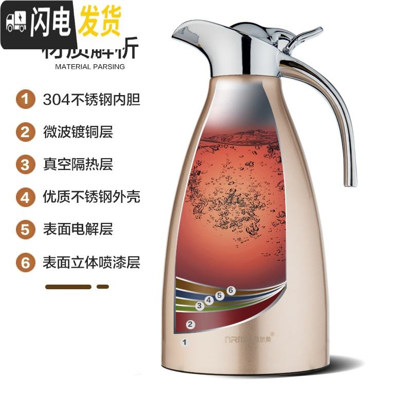 三维工匠保温壶家用热开水瓶304不锈钢大容量暖水壶暖瓶欧式杯2 酒红色2000(经典款)