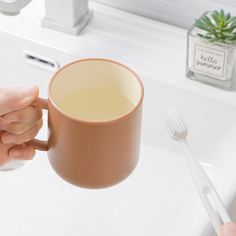 (亚麻黄)情侣漱口杯家用卫生间洗漱杯学生宿舍带手柄牙刷杯简约可爱刷牙杯高清大图