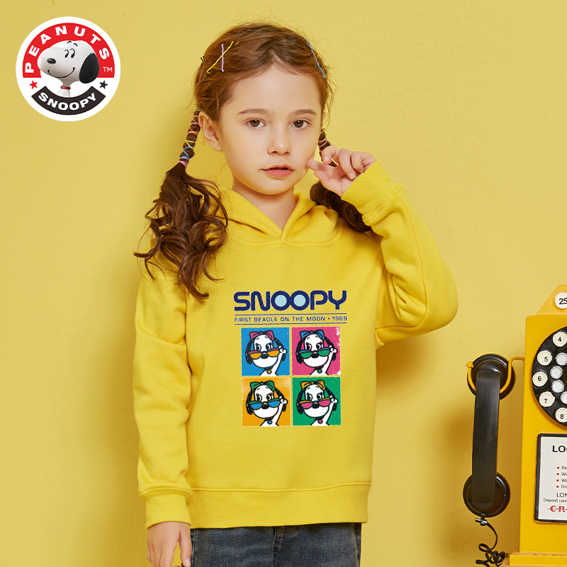 史努比(SNOOPY)儿童长袖卫衣韩版时尚卡通童装春秋款女童宝宝运动休闲衣服女童带帽上衣SNW130