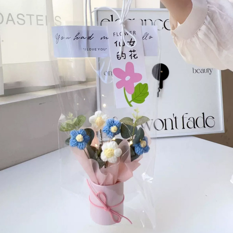 思唯美(sweet made) 母亲节编织永生花 15*40cm-5个装(泡芙抱抱桶+灯)高清大图