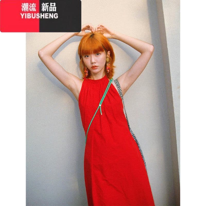 YIBUSHENG陳小腿~Turn left 纯欲红色甜辣妹无袖连衣裙女挂脖修身长裙ins图片
