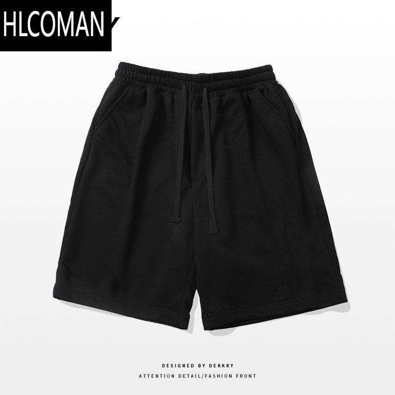 HLCOMAN美式潮牌休闲酒红色百搭运动短裤男个性街头纯色简约五分裤
