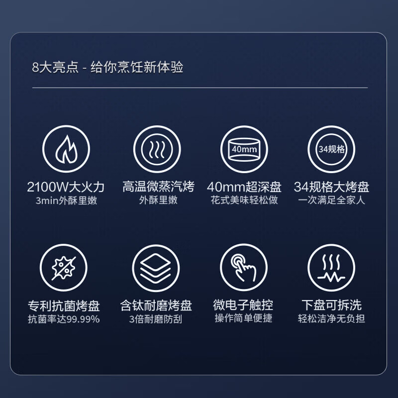 美的(Midea)电饼铛烤饼机家用40深盘双面加热加深大火力下盘可拆洗烙饼煎饼锅三明治早餐机蒸汽MC-JKE3483高清大图
